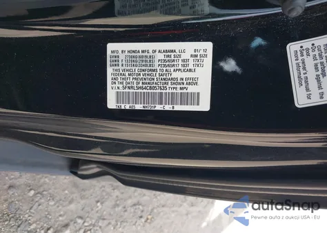 2012 Honda Odyssey Ex-L from USA, damaged, VIN 5FNRL5H64CB057635